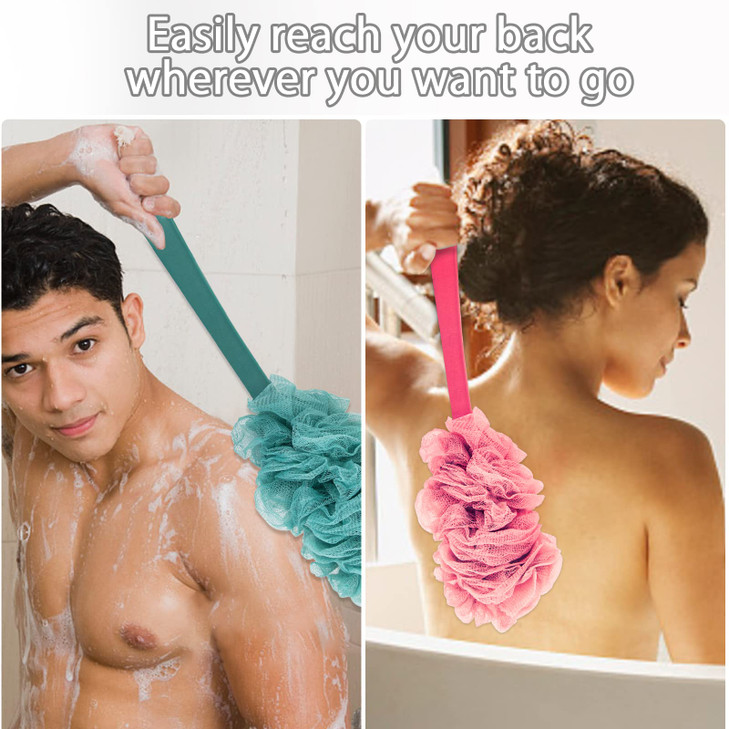 Evmliy 2Pack Back Scrubber for Shower, Loofah Sponge Brush Exfoliating Body, Long Handle Scrub Brush for Shower with Loofah on a Stick for Back Use,