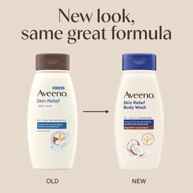 Aveeno Skin Relief Body Wash with a Gentle Coconut Scent & Triple Oat Formula, Daily Cleanser for Sensitive Skin Leaves Itchy, Dry Skin Feeling Sooth