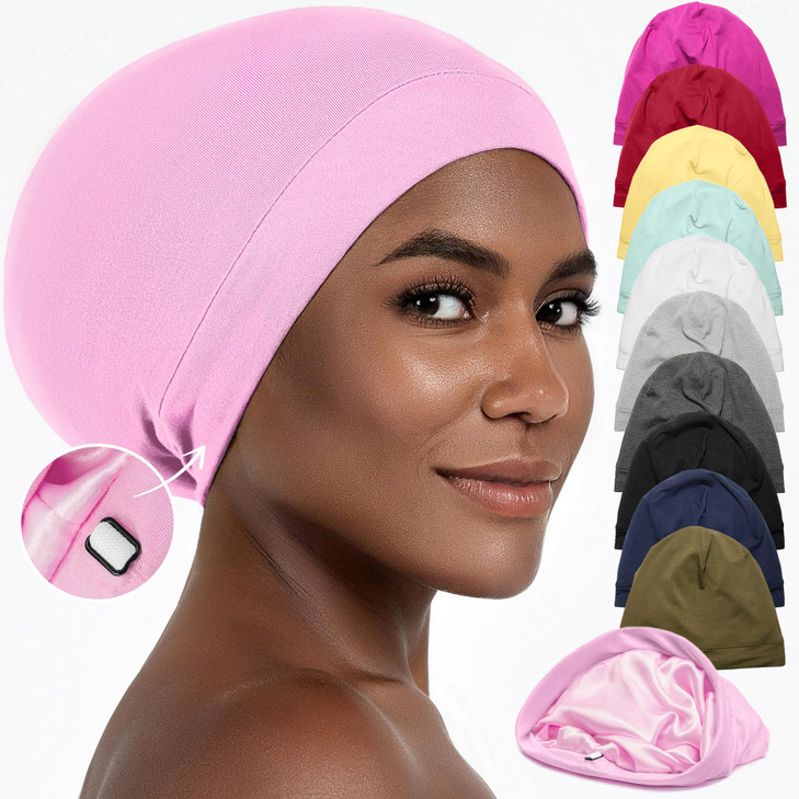 CAPLORD Satin Bonnet for Sleeping, Curly Hair Wrap Sleep for Men, Adjustable Silk Beanies for Women, Silk Hair Bonnet for Sleeping, Sleep Caps for wo