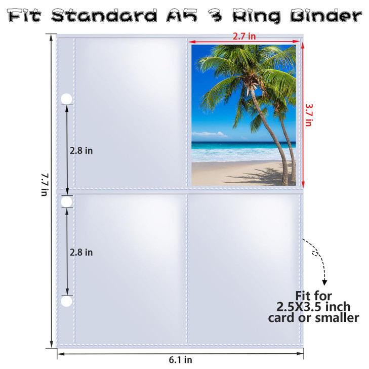 70 Pack 560 Pockets 2.5x3.5 4 Pocket Card Binder Sleeves, Trading Card Sleeves for A5 3 Ring Binder, Double-Sided, Ultra-Clear Removable Game Basebal