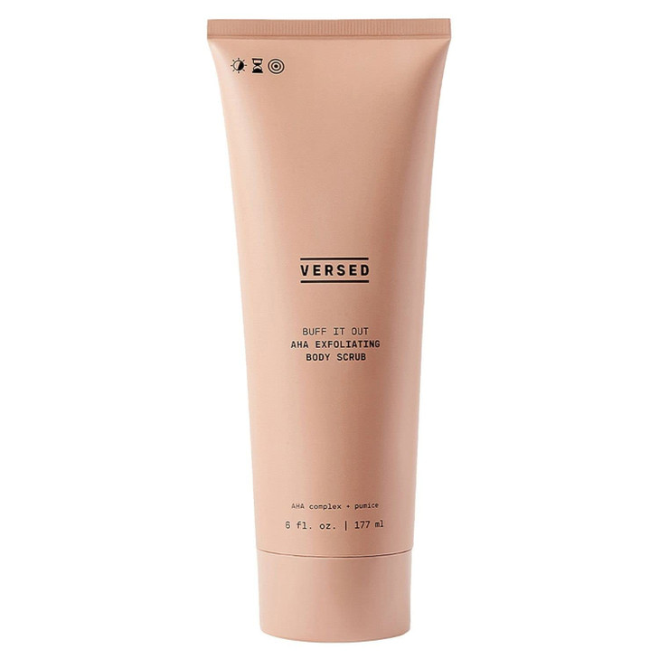 Versed Buff It Out AHA Exfoliating Body Scrub and Mask - Lactic Acid & Glycolic Acid Exfoliant - Microfine Pumice Body Exfoliator to Polish and Smoot