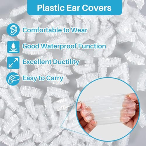 MAQIHAN 300 Pack Disposable Ear Covers Waterproof- Plastic Ear Shower Covers,Waterproof Plastic Ear Protection Ear Shower Caps for Hair Dye,Shower,Ba