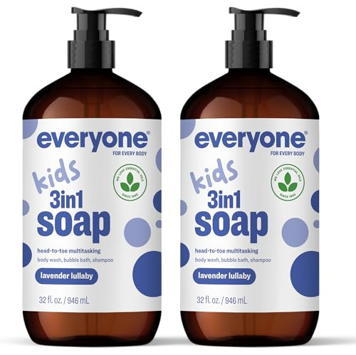 Everyone 3-in-1 Kids Soap, Body Wash, Bubble Bath, Shampoo, 32 Ounce (Pack of 2), Lavender Lullaby, made with Essential Oils for Toddlers, tweens and