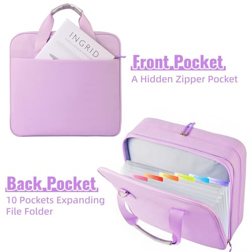 Quoyiyo Zipper Binder 3 Ring with Shoulder Strap, 2 Inch O-Rings, 500-Sheet Capacity, Binder Bag with Expanding File Folder & Multi-Pockets, Trapper