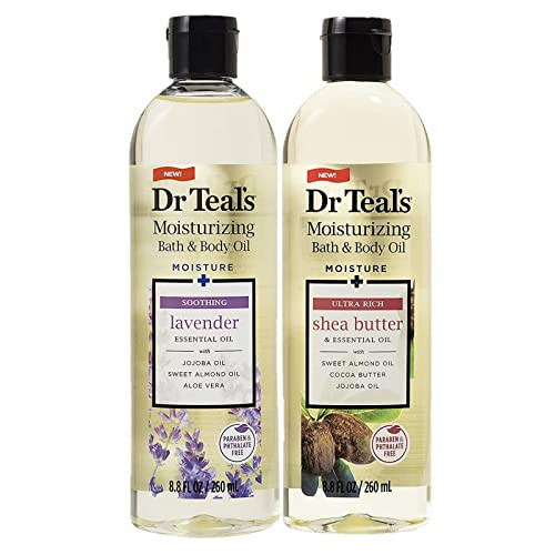 Dr. Teals Bath & Body Oil Variety Gift Set (2 Pack, 8.8oz Ea.) - Soothing Lavender & Ultra Rich Shea Butter - Essential Oils Hydrate Skin & Alleviate