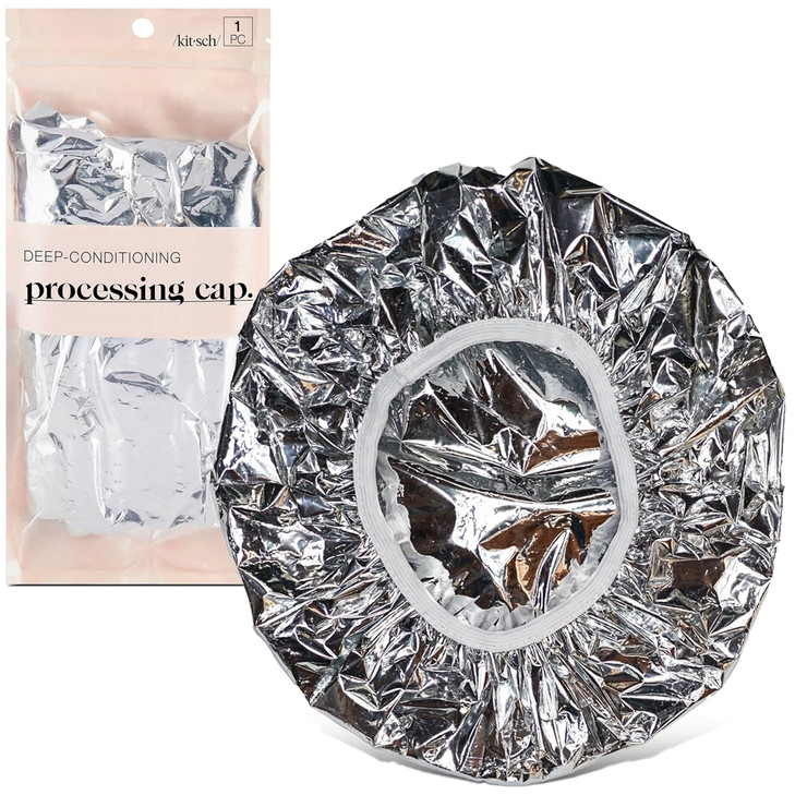 Kitsch Aluminum Foil Heat Cap for Deep Conditioning - Reusable Hair Streamer For Coloring, Perm & Treatment, Heat Cap with Elastic Band, Processing C