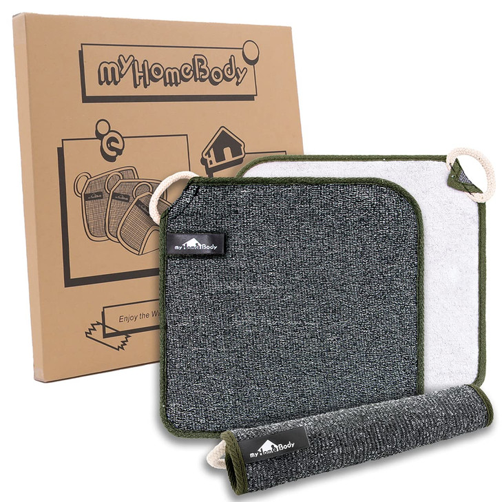 myHomeBody Dual-Textured Exfoliating Washcloth with Soft and Scrubbing Side, Body Exfoliation Scrubber for Bath, Shower, Durable 3 Layer Construction