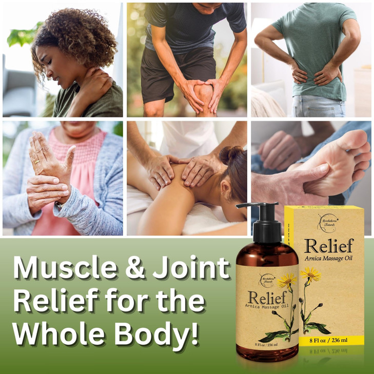 Relief Arnica Massage Oil  Great for Sports & Athletic Therapeutic Massage  All Natural - Arnica Montana for Sore Muscle Relief. Contains Sweet Alm
