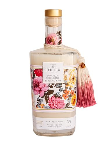 Lollia Always in Rose Bubble Bath, 25 fl oz, Rose & Hibiscus Scented Bubble Skin Care for Women, Moisturizing & Hydrating Luxury Floral Bubbling Bath