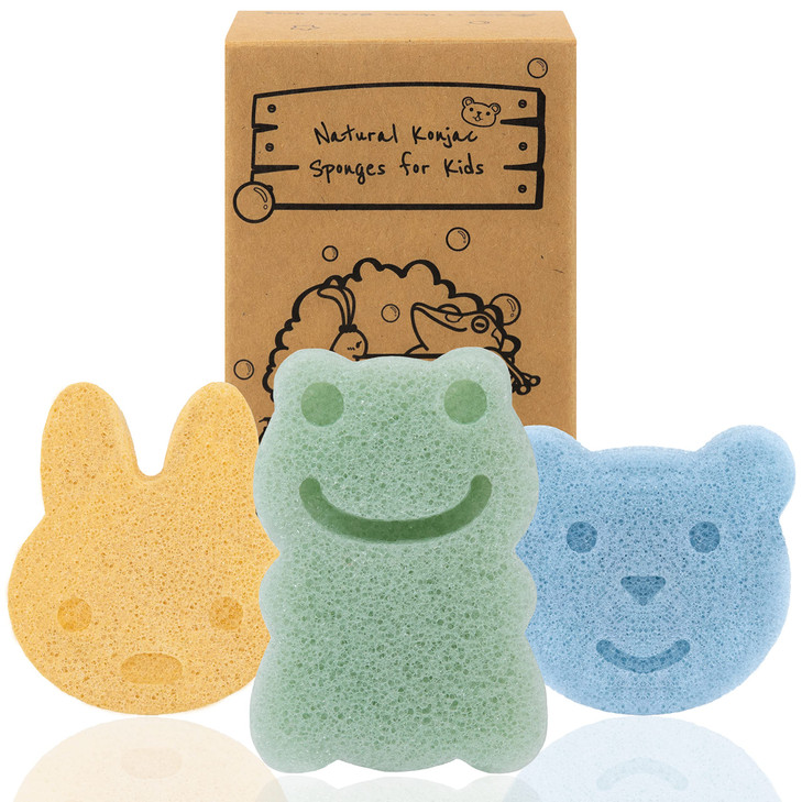 myHomeBody Konjac Baby Sponge for Bathing, Cute Shapes Natural Kids Bath loofah for Infants, Toddler, Newborns, Safe Plant-Based, 3pc. Set: Rabbit, F