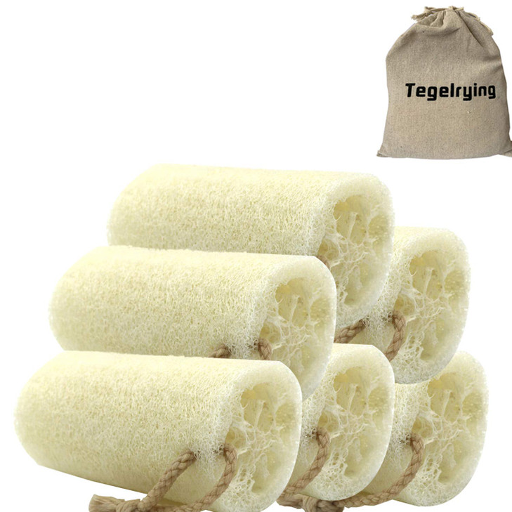 Tegelrying Loofah Sponge Exfoliating,6 Packs Natural Loofa Large Back Scrubber for Men Women Bath Shower Body Skin Care Cleansing Luffa 5 inches Long