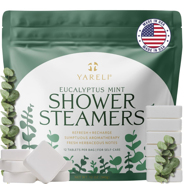 Yareli Shower Steamers for Sinus Relief, 12 Pack, for Men & Women - Aromatherapy and Self Care - Eucalyptus Mint