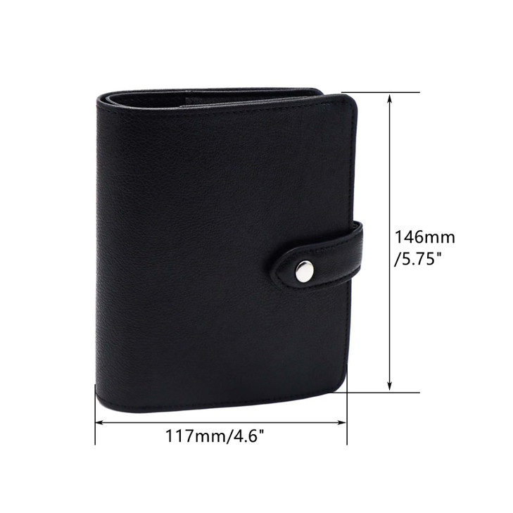 Mogoostry A7 Leather Binder Cover Savings Wallet Folder 6-Ring Refillable Notebook Planner Hardcover Budget Binder Organizer (Black)