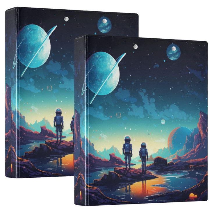 3 Ring Binders 1.5in Binder Round Rings Holds 200 Sheets with Interior Clear Pockets Clipboard for Office School Work,2 Pack (Watercolor)