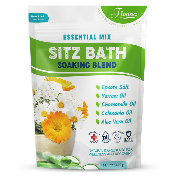 Hemorrhoid Care Postpartum Care Bartholin Cyst Relief - FIVONA Sitz Bath Salt Natural Epsom Blend with Essential Oils Soak - 14.1 oz