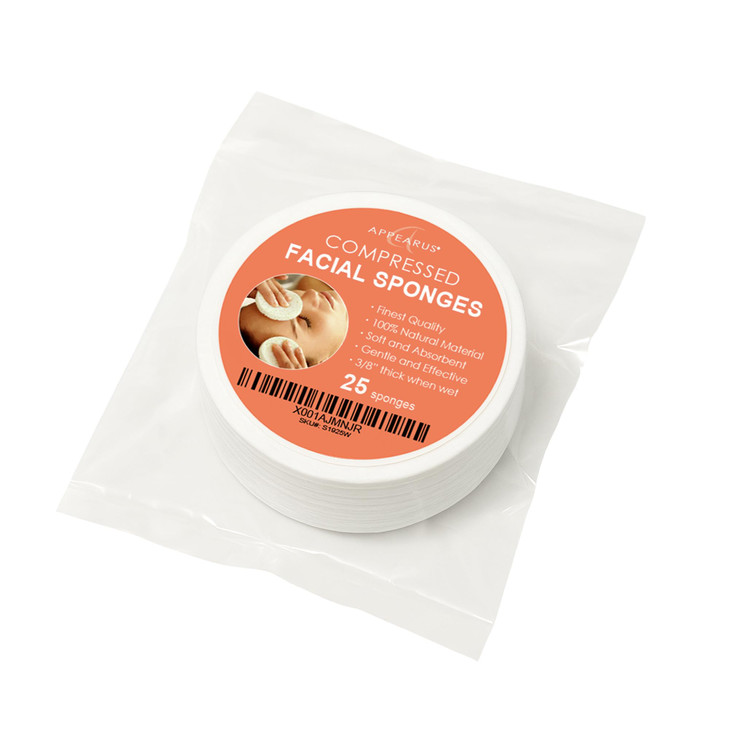 Appearus Natural Cellulose Facial Sponges  25 Pack (Compressed)  Professional Spa Facial Sponge Pads for Cleansing, Exfoliating, Makeup Removal  W