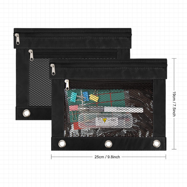 IKAYAS 38 Pack Black Pencil Pouch for 3 Ring Binder with Zipper, Binder Pouch Bags for Classroom, School Students Teacher Supplies