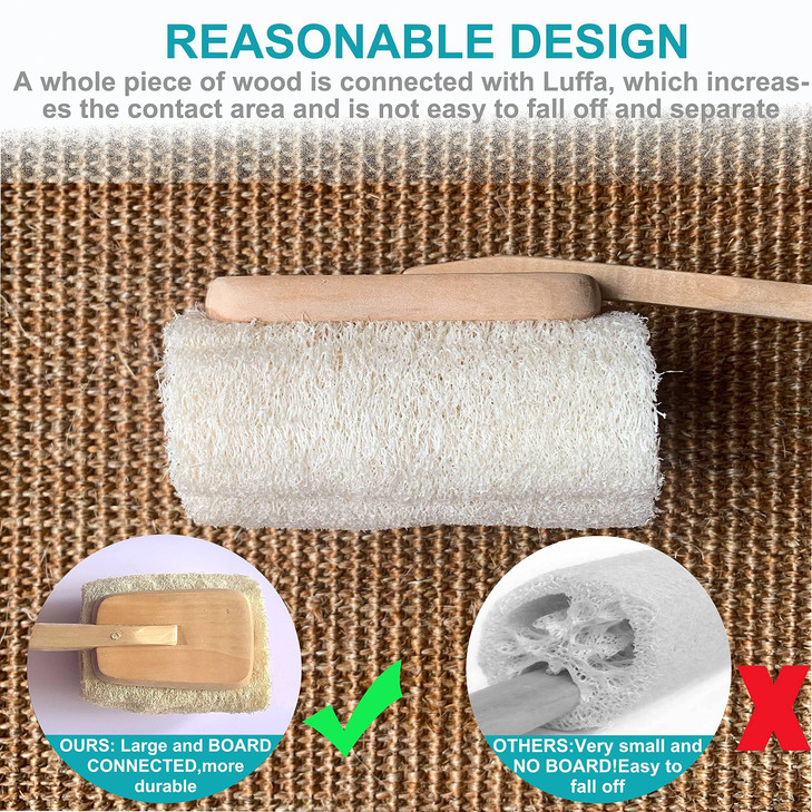 Natural Exfoliating Loofah luffa loofa Bath Brush On a Stick - with Long Wooden Handle Back Brush for Men & Women - Shower Sponge Body Back Scrubber