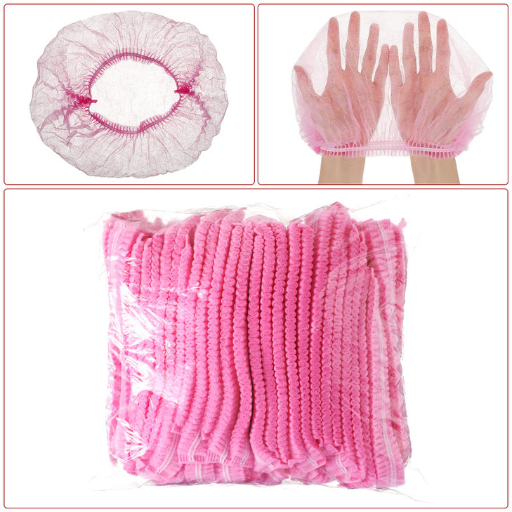 100 Pcs Disposable Nonwoven Bouffant Caps 21 Inch Hair Net Elastic Cap Hair Cover Hats for Beauty Salon Hospital Spa Catering Dust-free Workspace(Pin