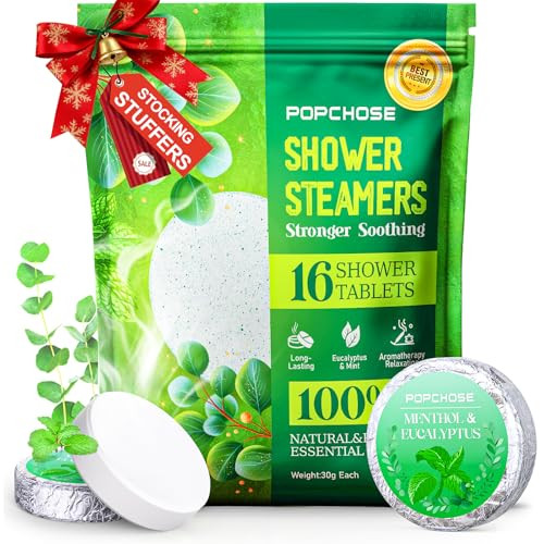 POPCHOSE Shower Steamers Aromatherapy 16 Pack, Valentines Day Gifts for Women & Men, Eucalyptus for Shower with Natural Essential Oils- Quick Relief