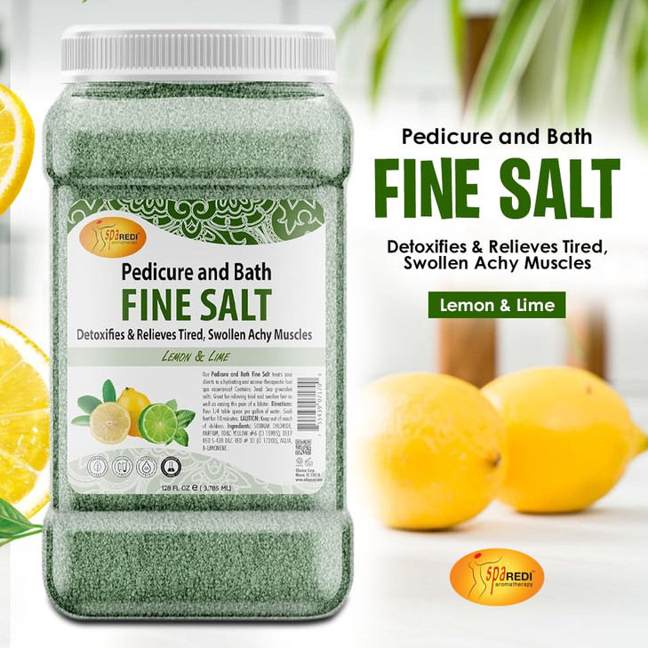 SPA REDI - Detox Foot Soak Pedicure and Bath Fine Salt, Lemon and Lime,128 Oz - Made with Dead Sea Salts, Argan Oil, Coconut Oil, and Essential Oil -