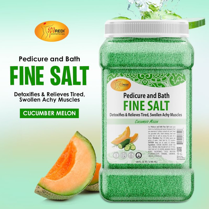 SPA REDI - Detox Foot Soak Pedicure and Bath Fine Salt, Cucumber and Melon, 128 Oz - Made with Dead Sea Salts, Argan Oil, Coconut Oil, and Essential