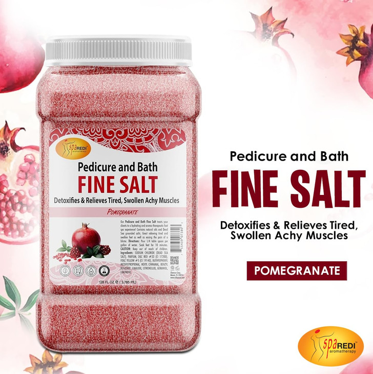 SPA REDI - Detox Foot Soak Pedicure and Bath Fine Salt, Pomegranate, 128 Oz - Made with Dead Sea Salts, Argan Oil, Coconut Oil, and Essential Oil - H