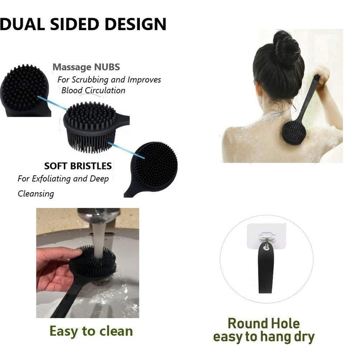 Cinlitek Silicone Body Scrubber, Long Handle Back Scrubber for Body, Shower Srush Back Brush Body Exfoliator