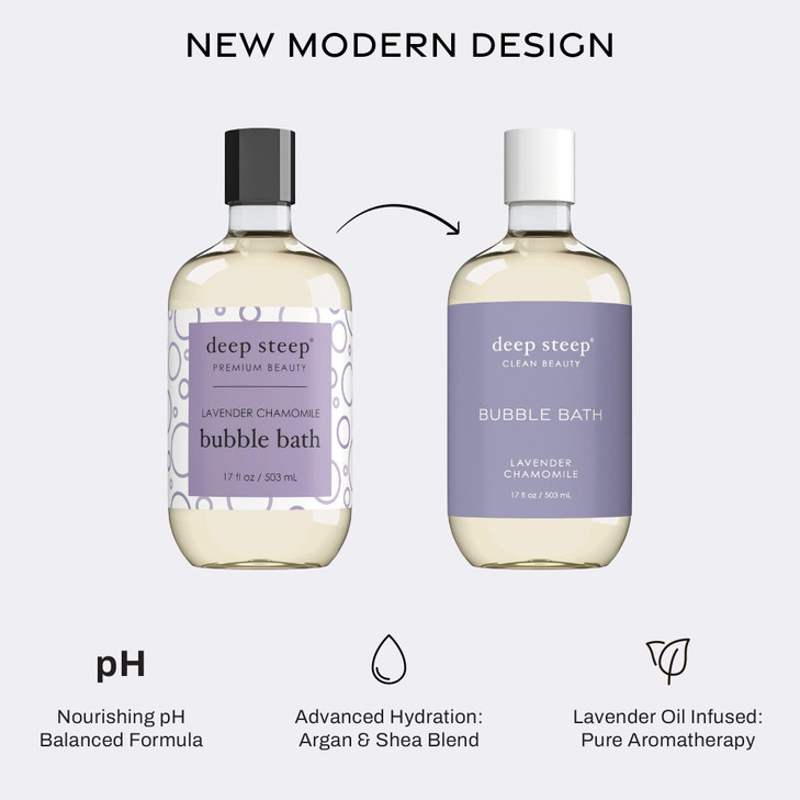 Deep Steep Bubble Bath, Lavender Chamomile 17 oz (Pack of 2)  Hypoallergenic, Clinically Tested Soothing Soak with Shea Butter & Argan Oil  Sulfate