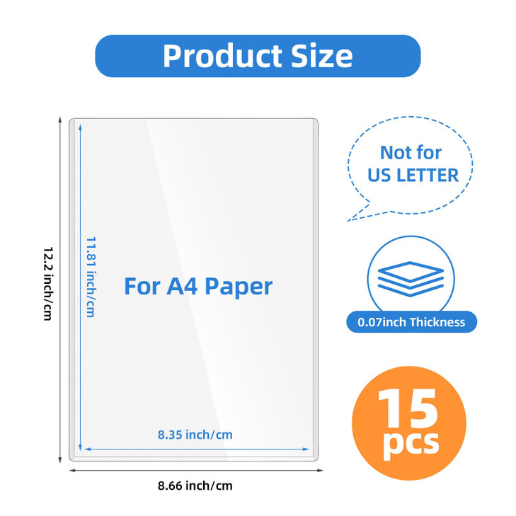 Terrvine A4 Paper Rigid Print Protectors 15pcs Clear Hard Plastic Sheet Protector Waterproof Paper Sleeves Photo Holder Birth Certificate Protectors