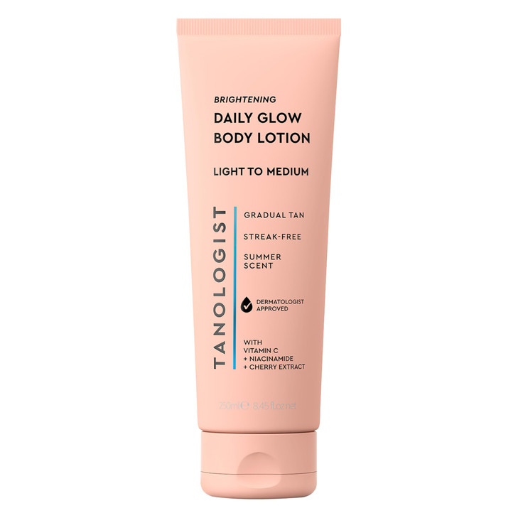 Tanologist Brightening Daily Glow Body Lotion- Light/Medium, Gradual Tanning Lotion, No Fake Tan Smell, Streak-Free & Natural Looking Self Tanner, Ve
