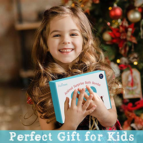 Aofmee Bath Bombs for Kids, Handmade Natural Bath Bombs with Toy Inside, Shea Cocoa Butter Moisturize, Spa Fizzies Bath Bomb Kit, Birthday Christmas