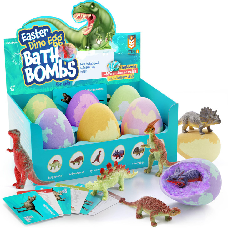 Dan&Darci Dino Egg Bath Bombs for Kids - Kid Baths Bomb with Surprise Inside - Dinosaur Toys Easter Gift for Boys and Girls Ages 6 7 8 Years Old Gift