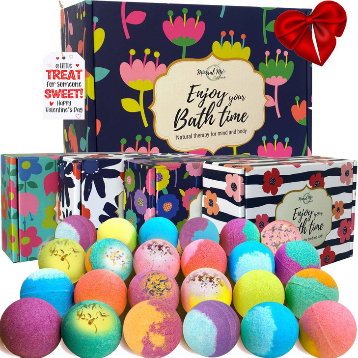 Bath Bombs for Women Gift Set - 24 Natural & Organic Bath Bombs with Essential Oils & Moisturizing Shea Butter, Spa Birthday Gift, Selfcare Gifts, Ea