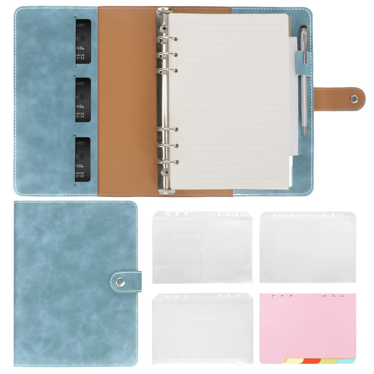 Colacoo Leather Binder Notebook - Refillable A5 Portfolio with Pockets, Dividers, Refill Paper, Travel Journal Cover - Blue