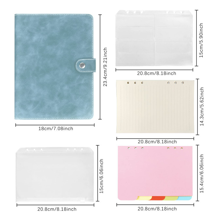 Colacoo Leather Binder Notebook - Refillable A5 Portfolio with Pockets, Dividers, Refill Paper, Travel Journal Cover - Blue