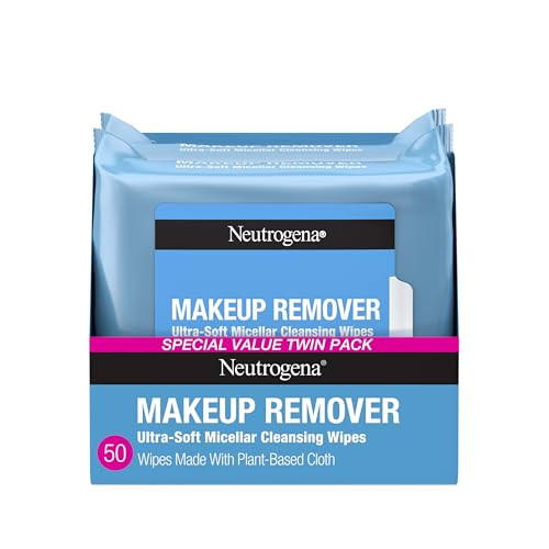 Neutrogena Makeup Remover Wipes Micellar Alcohol-Free Face Towelettes Remove Waterproof Mascara & Oil, Compostable 100% Plant-Based Cloth, Dermatolog