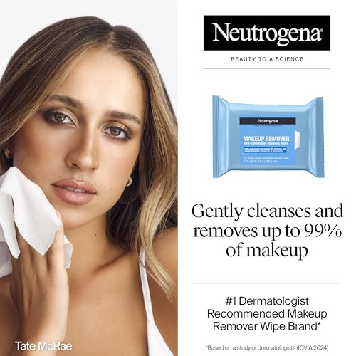 Neutrogena Makeup Remover Wipes Micellar Alcohol-Free Face Towelettes Remove Waterproof Mascara & Oil, Compostable 100% Plant-Based Cloth, Dermatolog