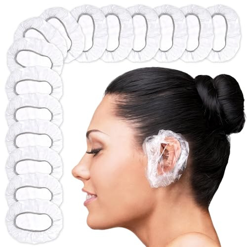 200 Pcs Ear Shower Caps Disposable, Stretch Up From 1.9" To 4.6" - Lightweight & Disposable Ear Covers for Shower to Protect Ears from Water Splashes