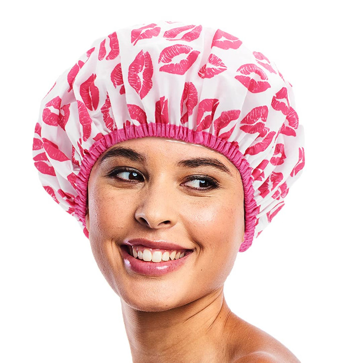 Reusable Shower & Bath Cap & Lined, Oversized Waterproof Shower Caps Large Designed for all Hair Lengths with PEVA Lining & Elastic Band Stretch Hem