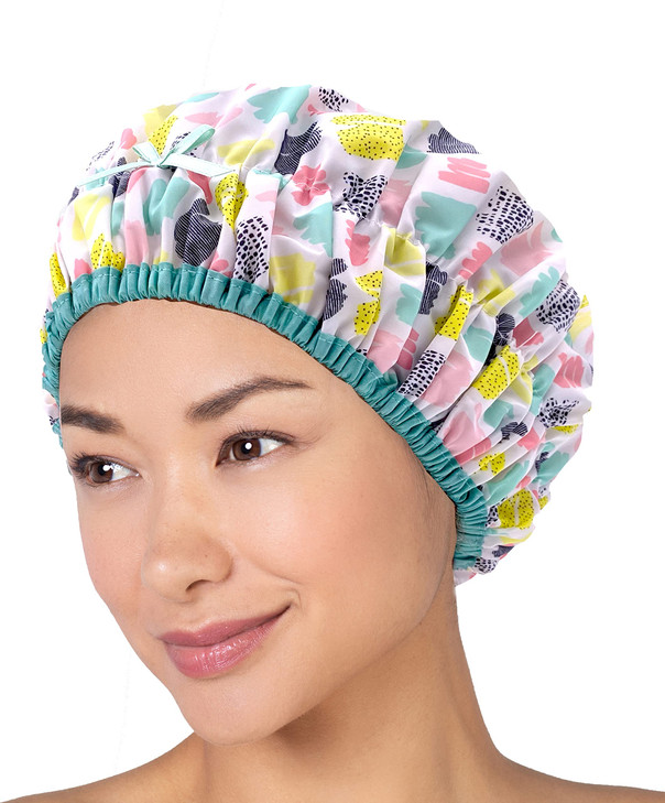 Reusable Shower & Bath Cap & Lined, Oversized Waterproof Shower Caps Large Designed for all Hair Lengths with PEVA Lining & Elastic Band Stretch Hem