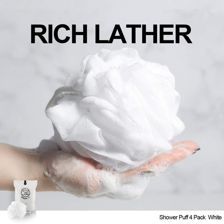 Loofah Sponge Bath Sponge for Women Men 4 Pack (White)