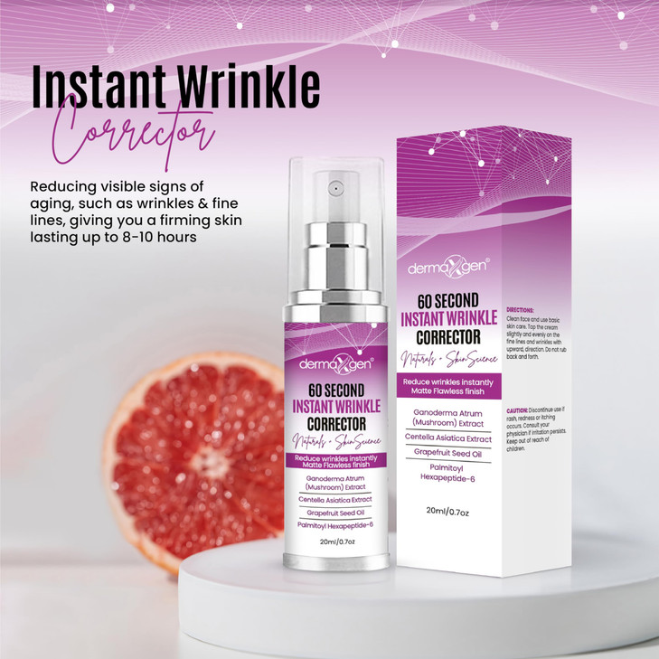 DERMAXGEN 60 Second Instant Wrinkle Corrector Pure Organic + Peptide Complex, Amazing Results For All Skin Types 0.7 Fl Oz / 20 Ml