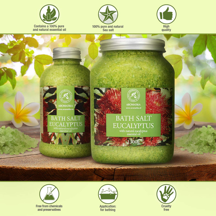 Sea Salt Eucalyptus with Natural Eucalyptus Essential Oil 46 Oz - Eucaliptus Bath Salts - Best for Good Sleep - Stress Relief - Beauty - Relaxing - B