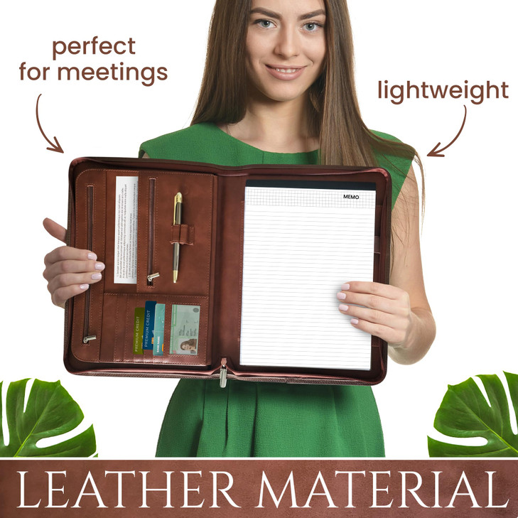 Zipper Portfolio Binder with Handle, Faux Leather Material Padfolio, Business Binder Includes a memo Notepad, Interview Resume Folder with Business C