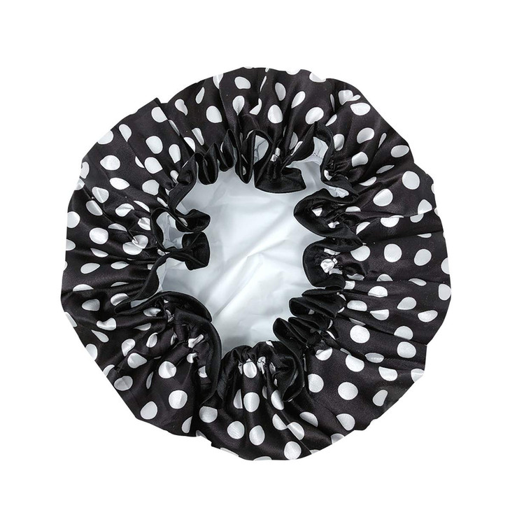 allydrew Reusable Women's Waterproof Shower Caps for Long Hair, Black and White Dots