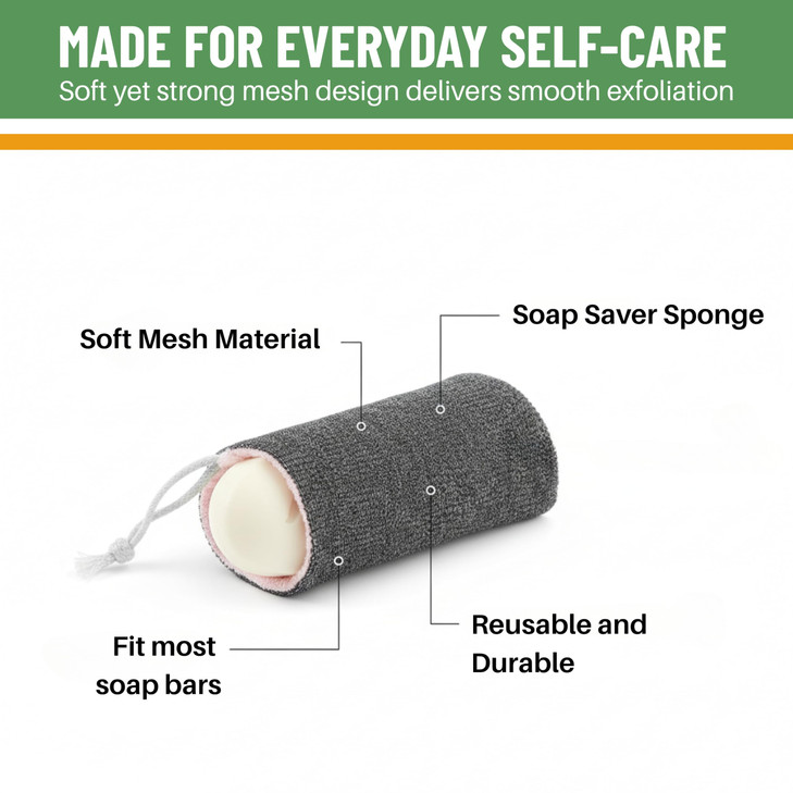 Evelots Soap Saver Sponge with Pocket - 3 Pack Terrycloth Plus Exfoliating Side for Cleansing Bar Soap -No More Wasted Soap Bits -Includes Sponge and