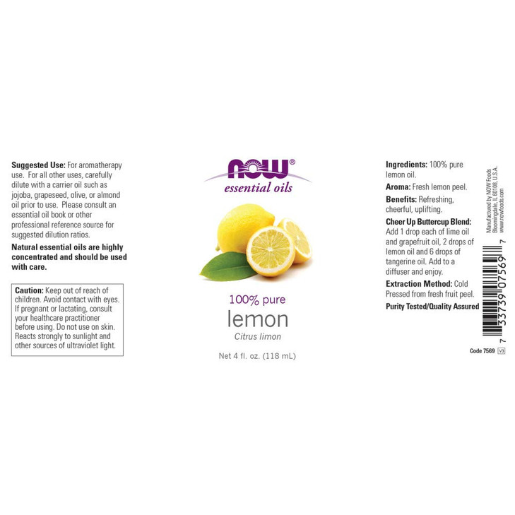 NOW Foods Lemon Oil, 4 Fluid Ounce + 1 Glass Dropper