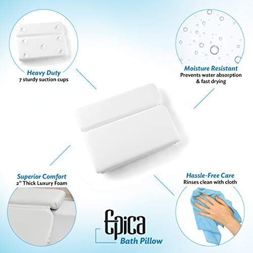 Epica Bathtub Pillow | Luxury Bath Accessories for Women & Men, Bath Decor | Non-Slip Waterproof Cushion with Strong Suction Cups, Headrest Pillow, H