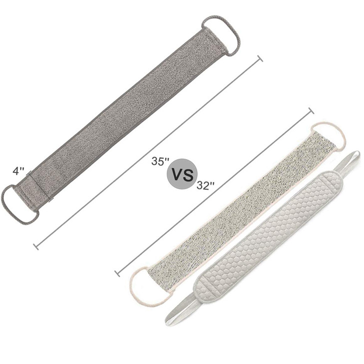 Loofah Back Scrubber for Shower, Natural Soft Flax Back Exfoliator Cleaner for Shower Acne, Extra Long Back Scrub Washer, Dual-Sided Bath Exfoliating